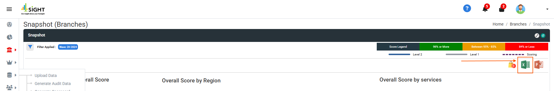 How can I download Excel data as visualized on the dashboard page?
