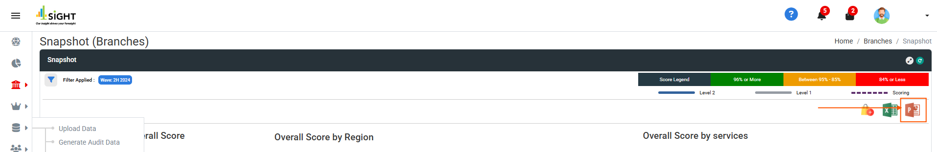 How can I download a PPT slide as visualized on the dashboard page?