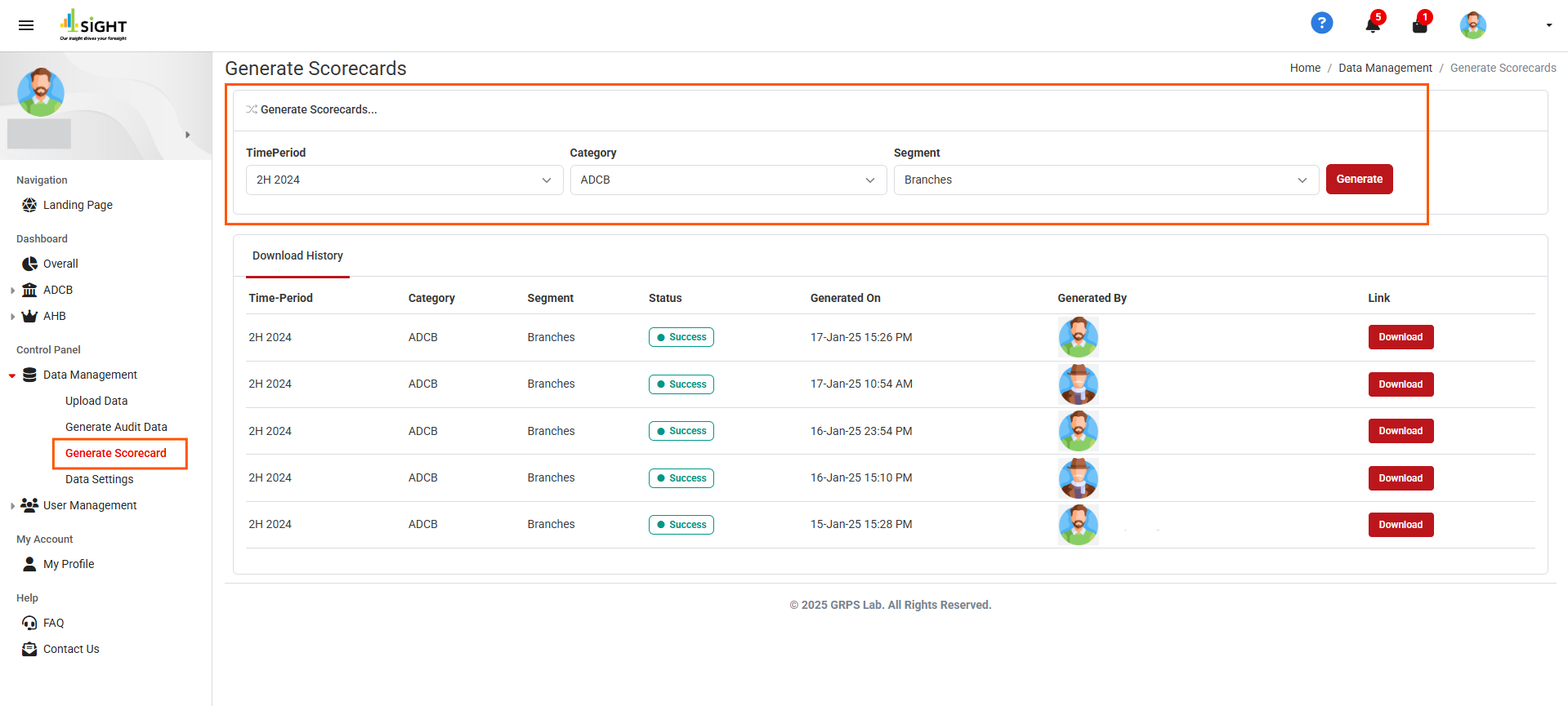 How do I generate a scorecard from the portal?